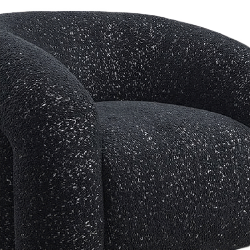Savio Swivel Accent Chair- Sculpted Curved Design- Black Boucle Fabric