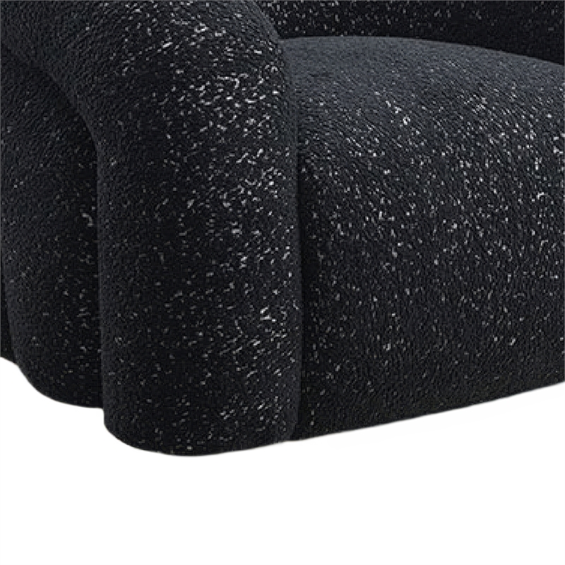 Savio Swivel Accent Chair- Sculpted Curved Design- Black Boucle Fabric