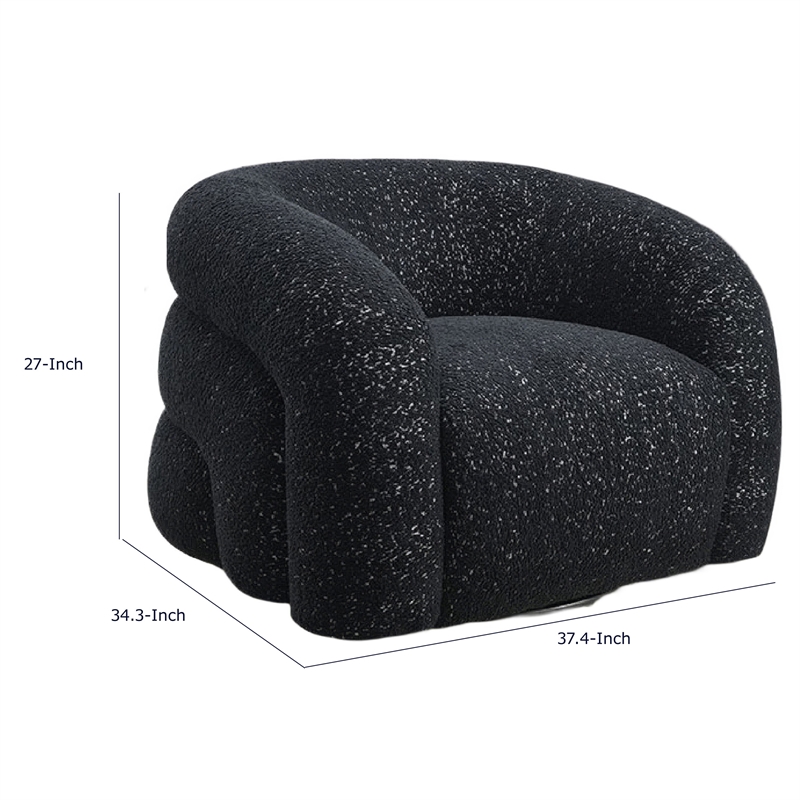 Savio Swivel Accent Chair- Sculpted Curved Design- Black Boucle Fabric