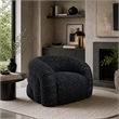 Savio Swivel Accent Chair- Sculpted Curved Design- Black Boucle Fabric