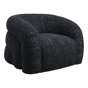 Savio Swivel Accent Chair- Sculpted Curved Design- Black Boucle Fabric