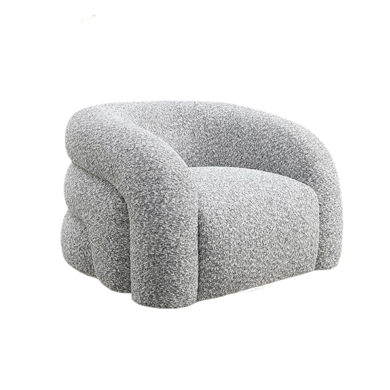 Savio Swivel Accent Chair- Sculpted Curved Design- Gray Boucle Fabric