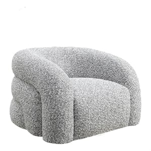 Savio Swivel Accent Chair- Sculpted Curved Design- Gray Boucle Fabric