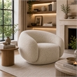 Freda Swivel Accent Chair with Sculpted Curved Profile- Beige Boucle