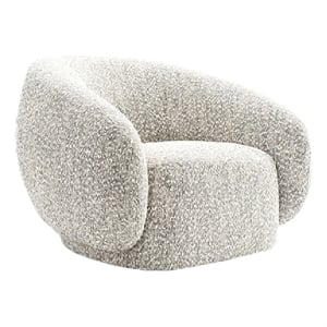 Freda Swivel Accent Chair with Sculpted Curved Profile- Brown Boucle