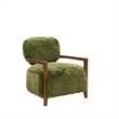 Emery Accent Chair with Wooden Arms Sculptural Design- Green Faux Fur