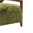 Emery Accent Chair with Wooden Arms Sculptural Design- Green Faux Fur