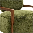 Emery Accent Chair with Wooden Arms Sculptural Design- Green Faux Fur