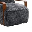 Lama Accent Chair with Wooden Arms- Retro Design- Charcoal Faux-Fur