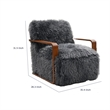 Lama Accent Chair with Wooden Arms- Retro Design- Charcoal Faux-Fur