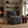 Lama Accent Chair with Wooden Arms- Retro Design- Charcoal Faux-Fur