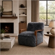 Lama Accent Chair with Wooden Arms- Retro Design- Charcoal Faux-Fur