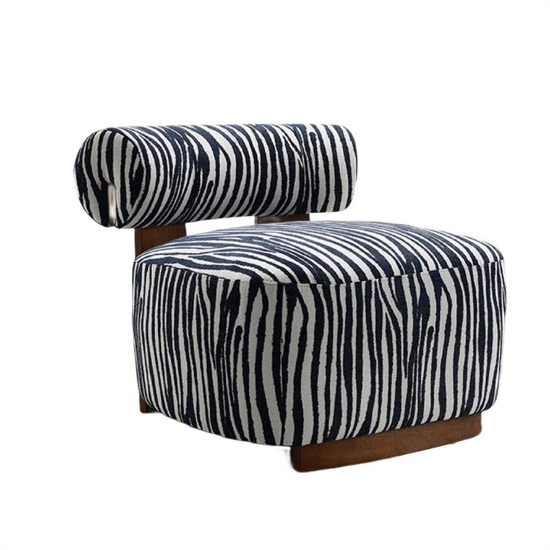 Niya Zebra Accent Chair with Cylindrical Backrest- Blue-White Chenille