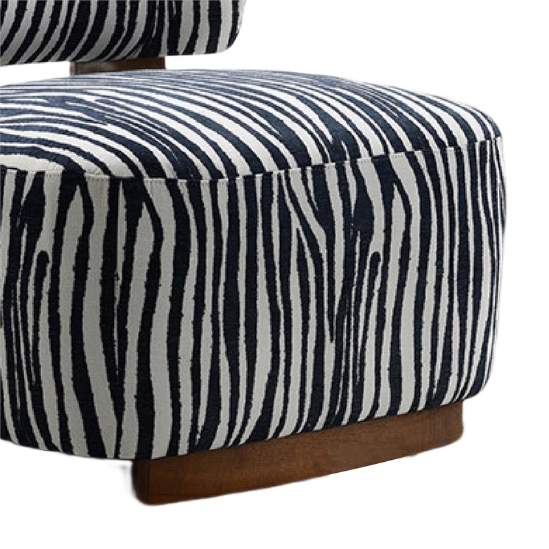 Niya Zebra Accent Chair with Cylindrical Backrest- Blue-White Chenille