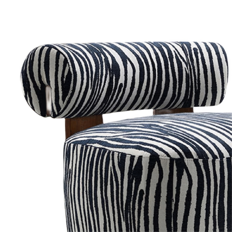 Niya Zebra Accent Chair with Cylindrical Backrest- Blue-White Chenille