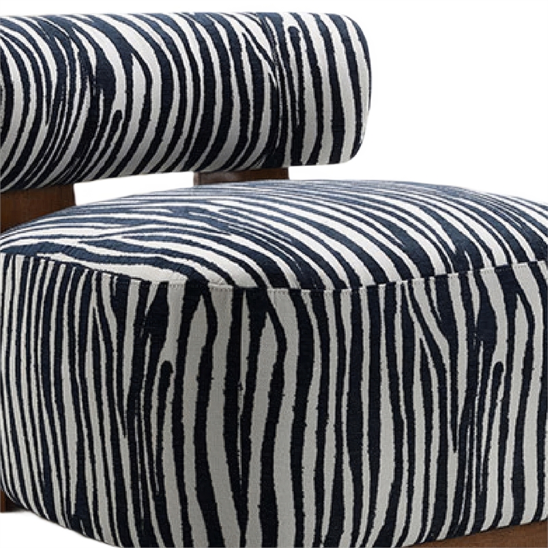 Niya Zebra Accent Chair with Cylindrical Backrest- Blue-White Chenille