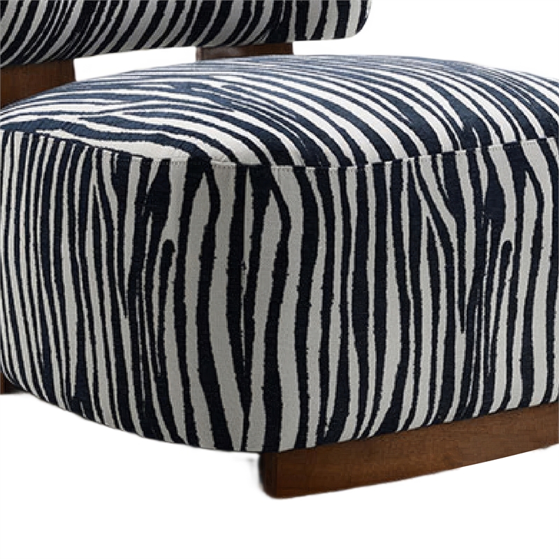 Niya Zebra Accent Chair with Cylindrical Backrest- Blue-White Chenille