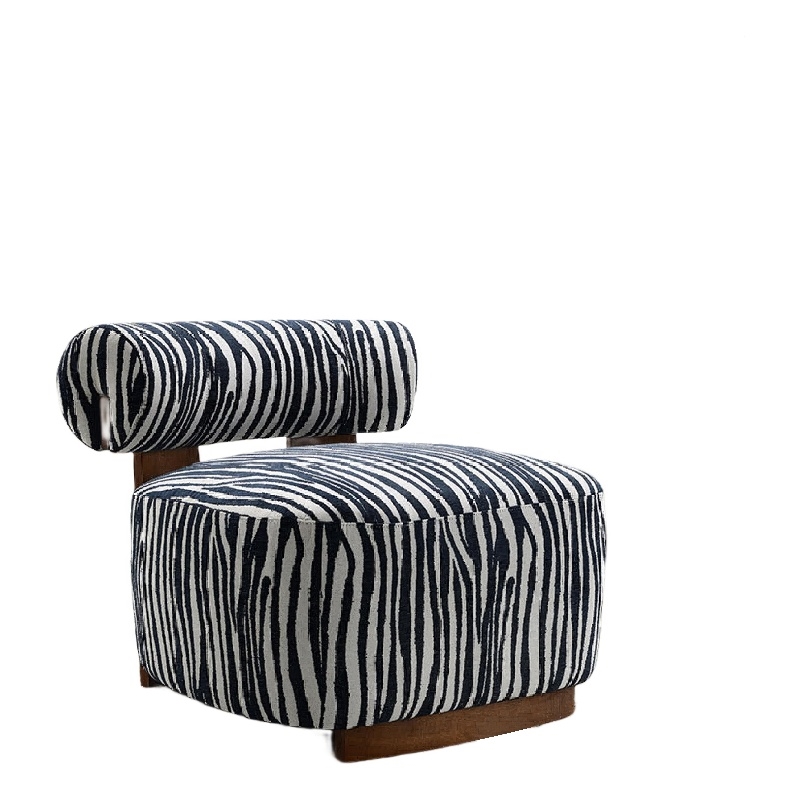 Niya Zebra Accent Chair with Cylindrical Backrest- Blue-White Chenille