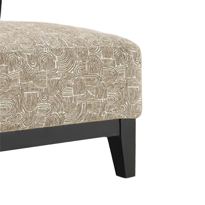 Beth Accent Chair with Angled Back- Black Wood- Beige Abstract Fabric