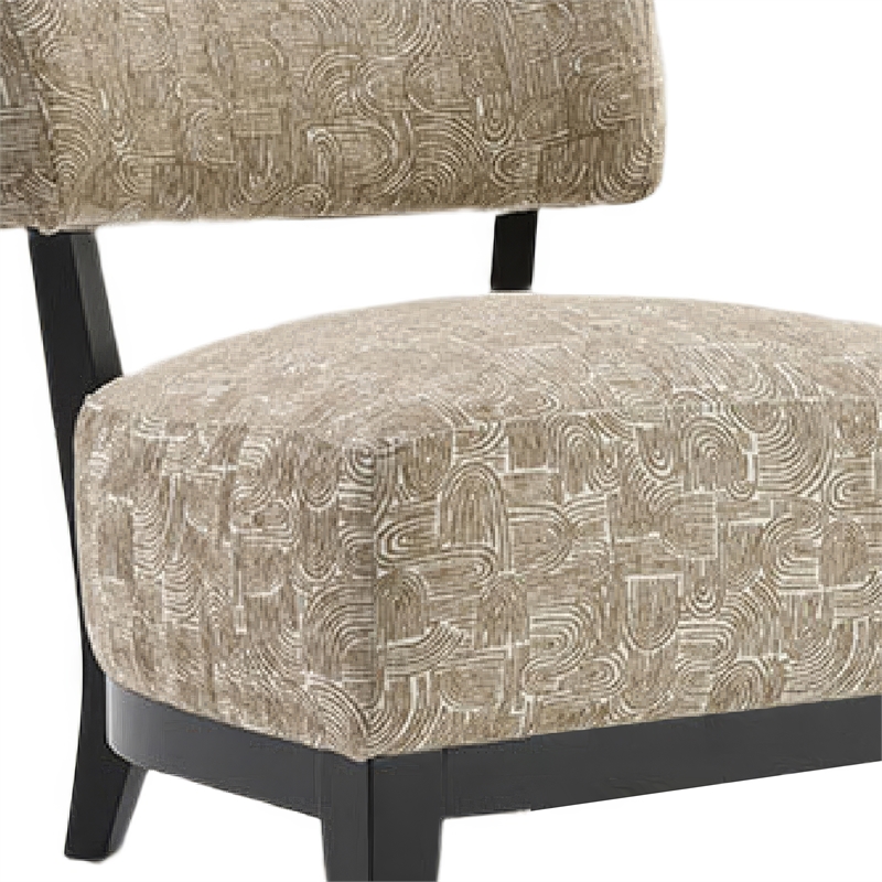 Beth Accent Chair with Angled Back- Black Wood- Beige Abstract Fabric
