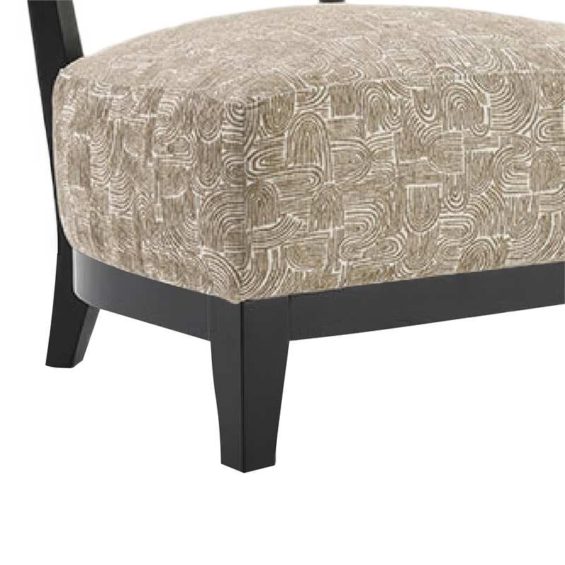 Beth Accent Chair with Angled Back- Black Wood- Beige Abstract Fabric