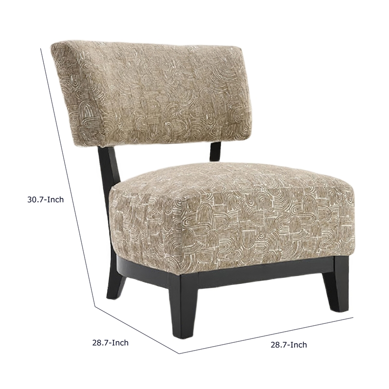 Beth Accent Chair with Angled Back- Black Wood- Beige Abstract Fabric