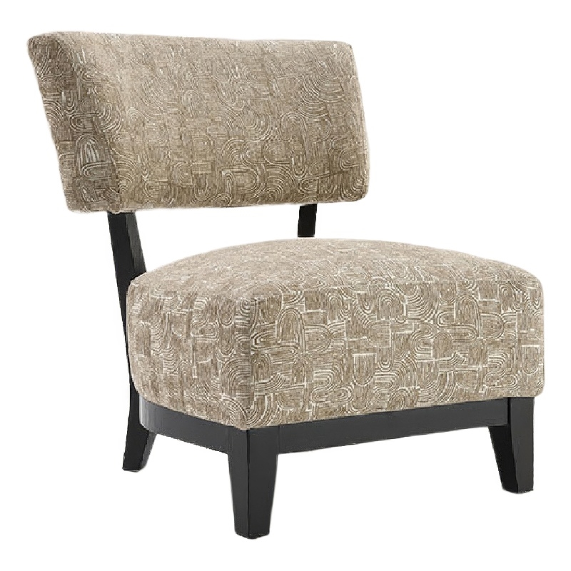 Beth Accent Chair with Angled Back- Black Wood- Beige Abstract Fabric