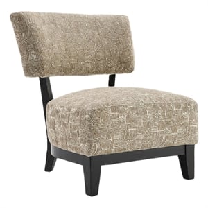 Beth Accent Chair with Angled Back- Black Wood- Beige Abstract Fabric