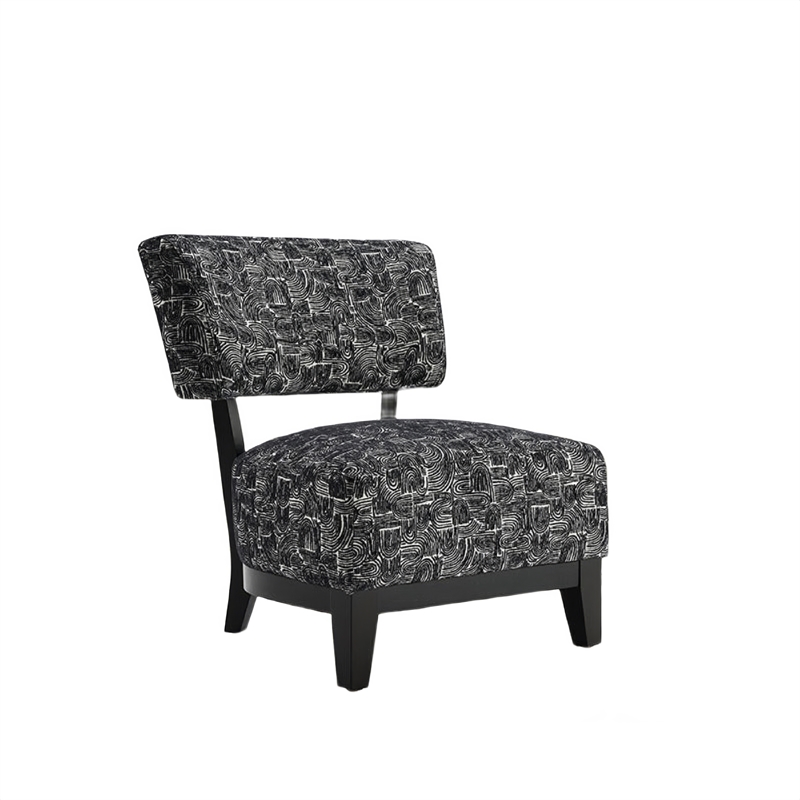 Beth Accent Chair with Angled Back- Black Wood- Black Abstract Fabric