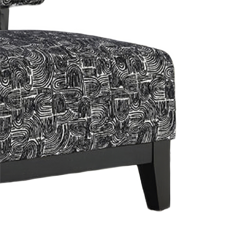 Beth Accent Chair with Angled Back- Black Wood- Black Abstract Fabric