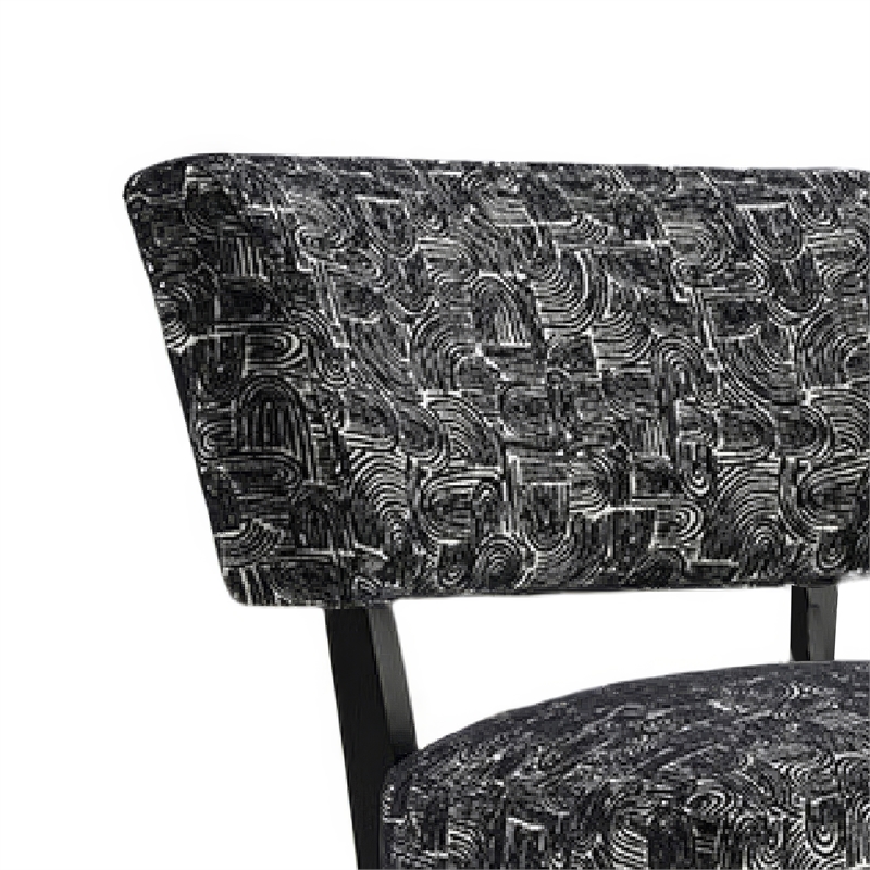 Beth Accent Chair with Angled Back- Black Wood- Black Abstract Fabric
