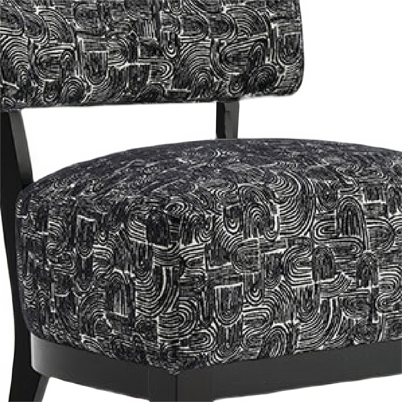 Beth Accent Chair with Angled Back- Black Wood- Black Abstract Fabric