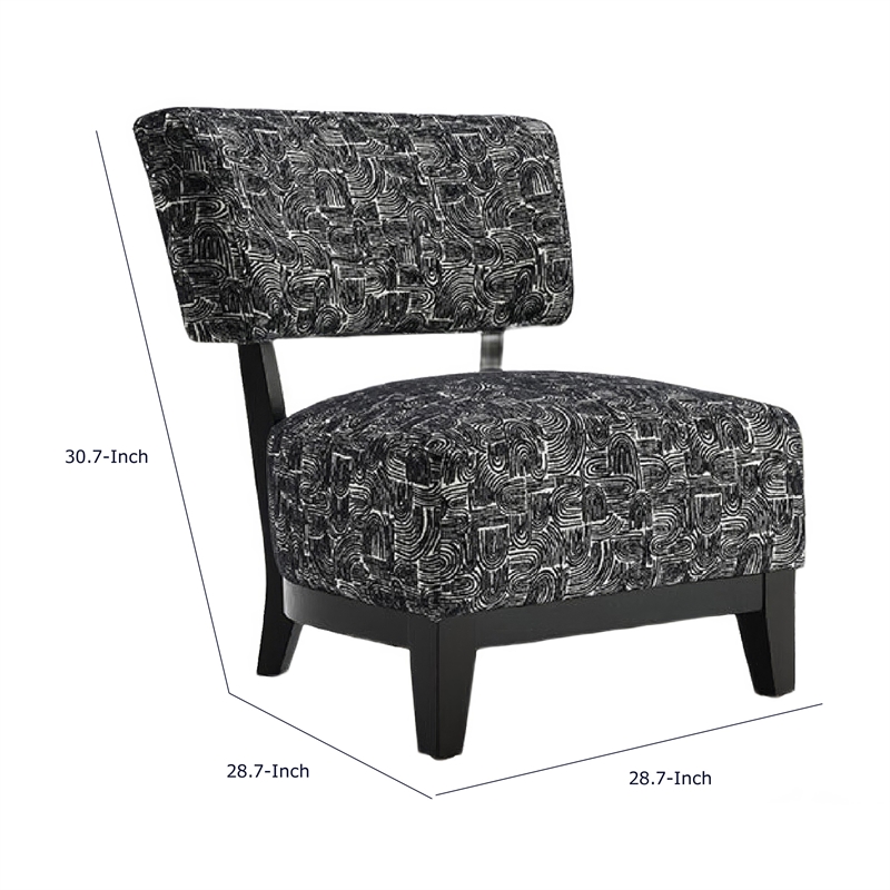 Beth Accent Chair with Angled Back- Black Wood- Black Abstract Fabric