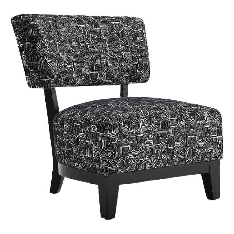 Beth Accent Chair with Angled Back- Black Wood- Black Abstract Fabric