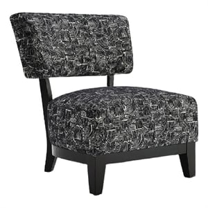 Beth Accent Chair with Angled Back- Black Wood- Black Abstract Fabric