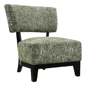Beth Accent Chair with Angled Back- Black Wood- Green Abstract Fabric