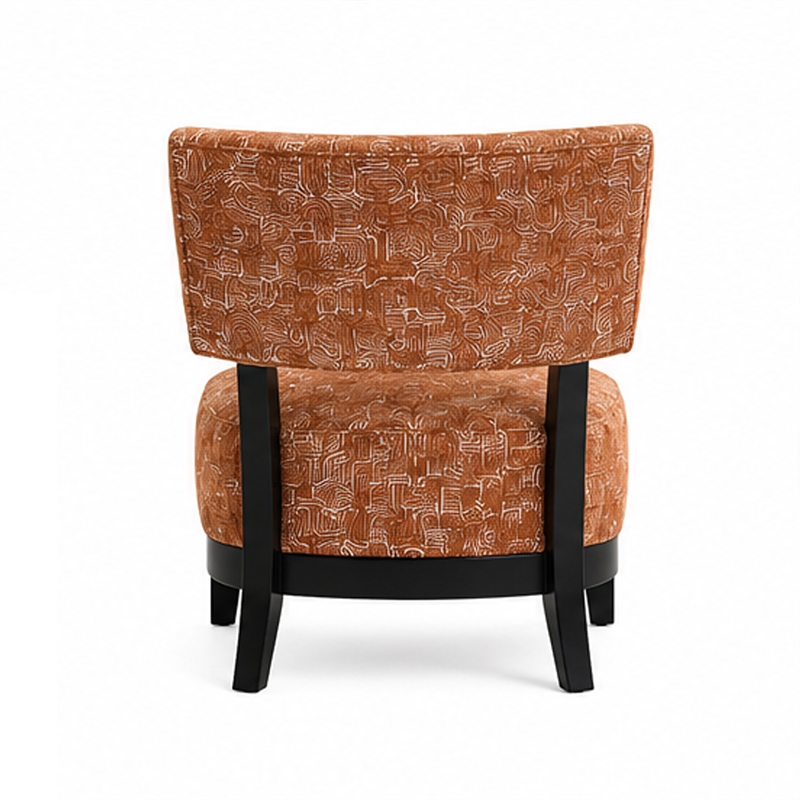 Beth Accent Chair with Angled Back- Black Wood- Orange Abstract Fabric