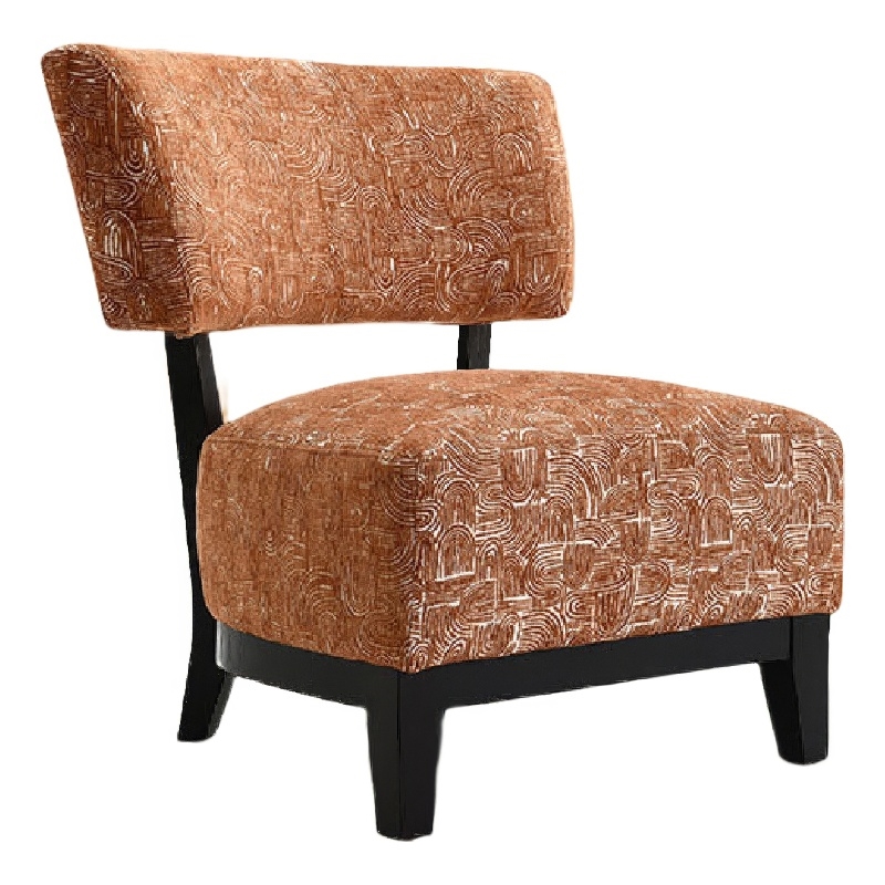 Beth Accent Chair with Angled Back- Black Wood- Orange Abstract Fabric