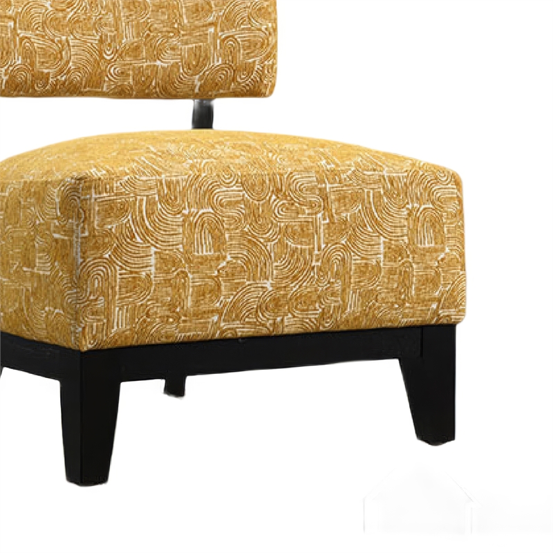 Beth Accent Chair with Angled Back- Black Wood- Yellow Abstract Fabric