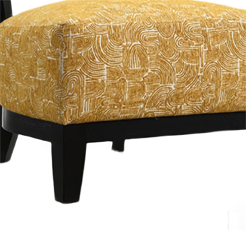 Beth Accent Chair with Angled Back- Black Wood- Yellow Abstract Fabric