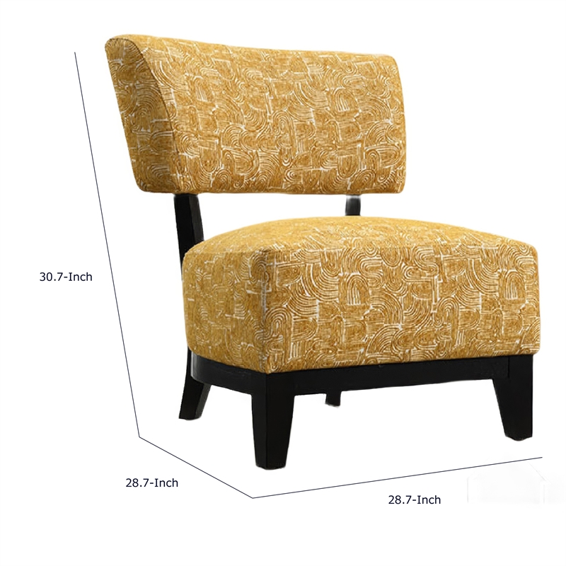 Beth Accent Chair with Angled Back- Black Wood- Yellow Abstract Fabric