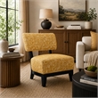 Beth Accent Chair with Angled Back- Black Wood- Yellow Abstract Fabric