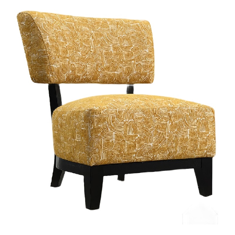 Beth Accent Chair with Angled Back- Black Wood- Yellow Abstract Fabric
