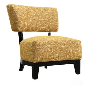 Beth Accent Chair with Angled Back- Black Wood- Yellow Abstract Fabric