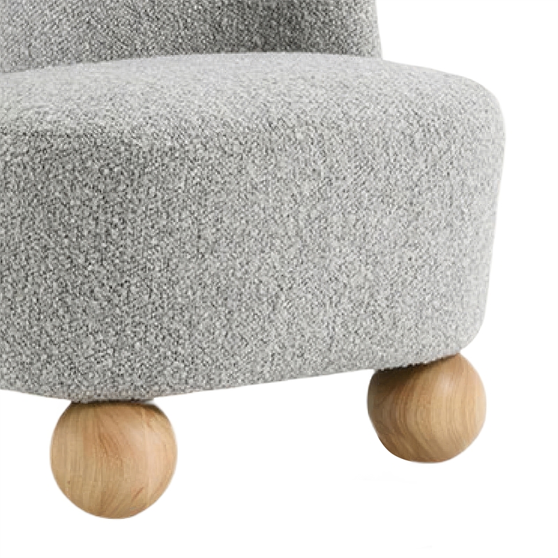 Dave Armless Accent Chair with Wooden Ball Feet- Gray Boucle Fabric