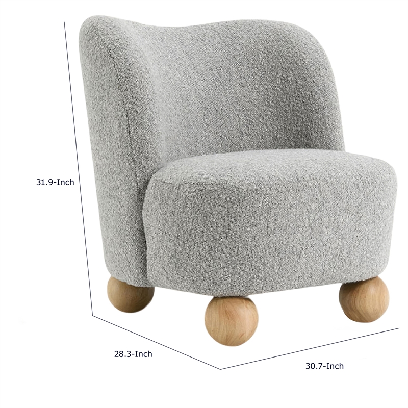Dave Armless Accent Chair with Wooden Ball Feet- Gray Boucle Fabric