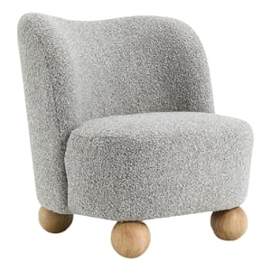 Dave Armless Accent Chair with Wooden Ball Feet- Gray Boucle Fabric