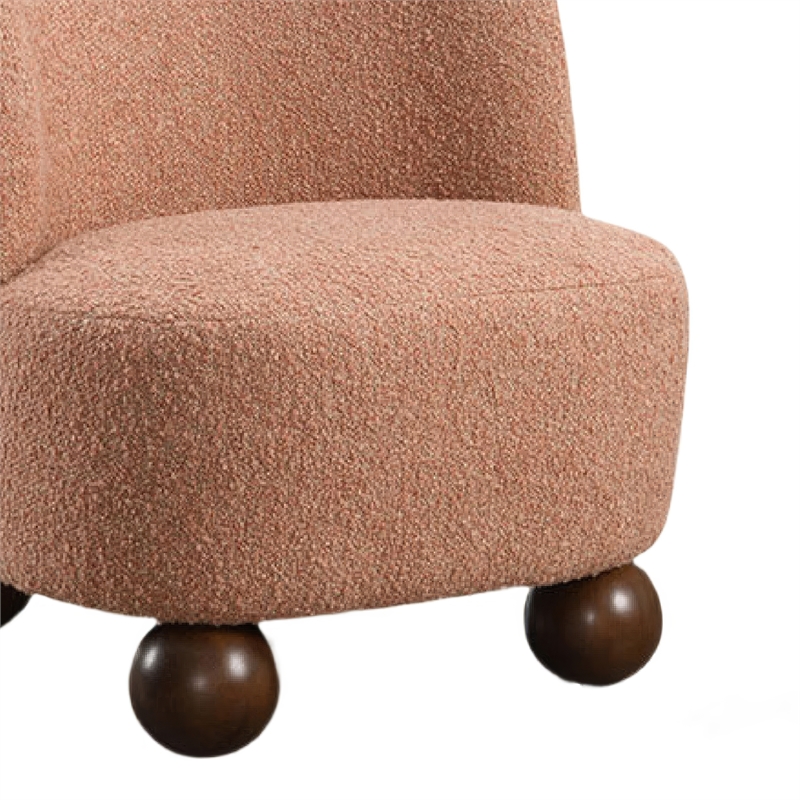 Dave Armless Accent Chair with Wooden Ball Feet- Pink Boucle Fabric