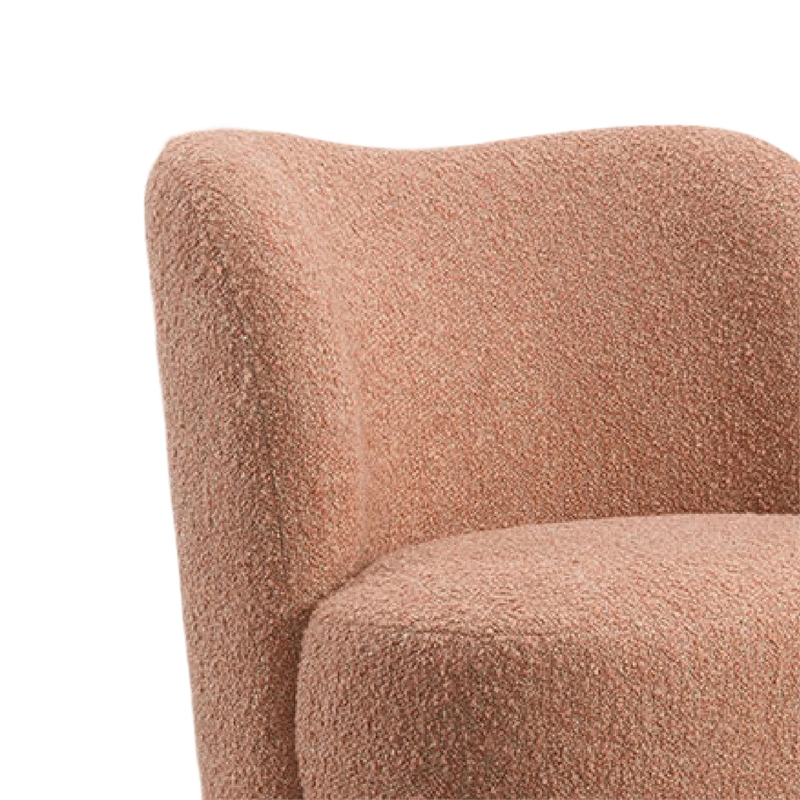 Dave Armless Accent Chair with Wooden Ball Feet- Pink Boucle Fabric