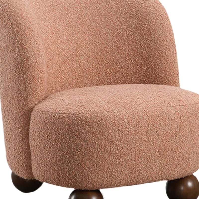 Dave Armless Accent Chair with Wooden Ball Feet- Pink Boucle Fabric